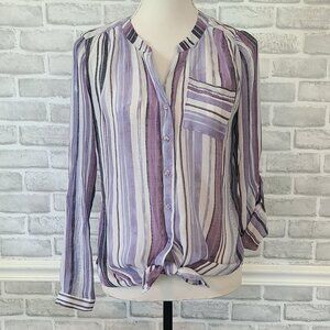 Zac and Rachel Stripe Tunic Button Up Blouse Top Small NEW Relaxed Coastal